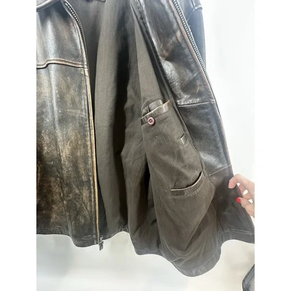 VTG 80's Daniel Cremieux Mens Sz XL Aged Leather Bomber Brown Burnished Jacket - Picture 11 of 16